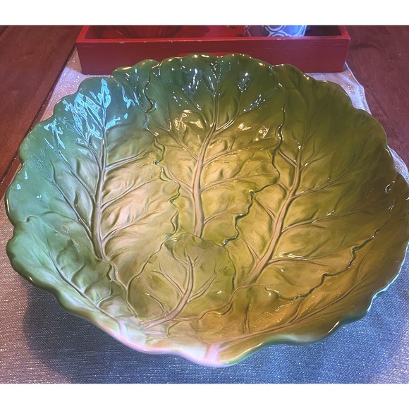 Otagiri Other - Vintage Otagiri Cabbage Leaf Serving Bowl Green Embossed Ceramic 12 Inch*